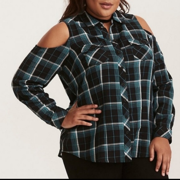 torrid Tops - Torrid plaid cold shoulder button up shirt size 4